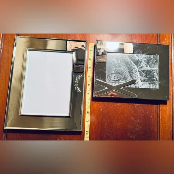 NWOT 2 Pottery Barn Silver Tone Frames Winter Theme skis antlers preppy cabin - Picture 12 of 15